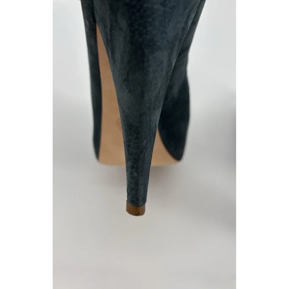 Authentic Bally Women's Blue Suede Peep Toe Cone Heel Pumps Shoes 5.5 US / 36 EU